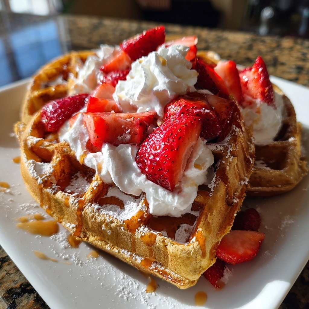 Valentines Breakfast Strawberry Waffles