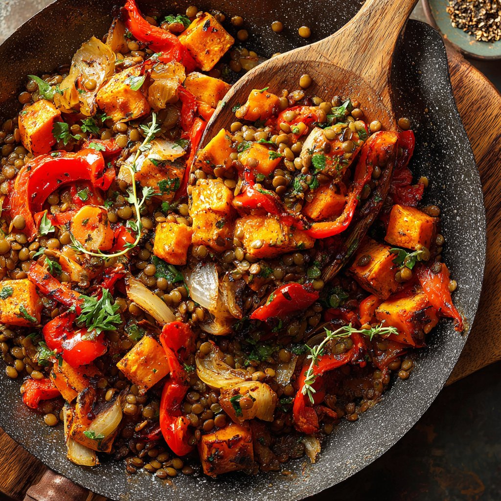 Roasted Veggie Lentil Skillet