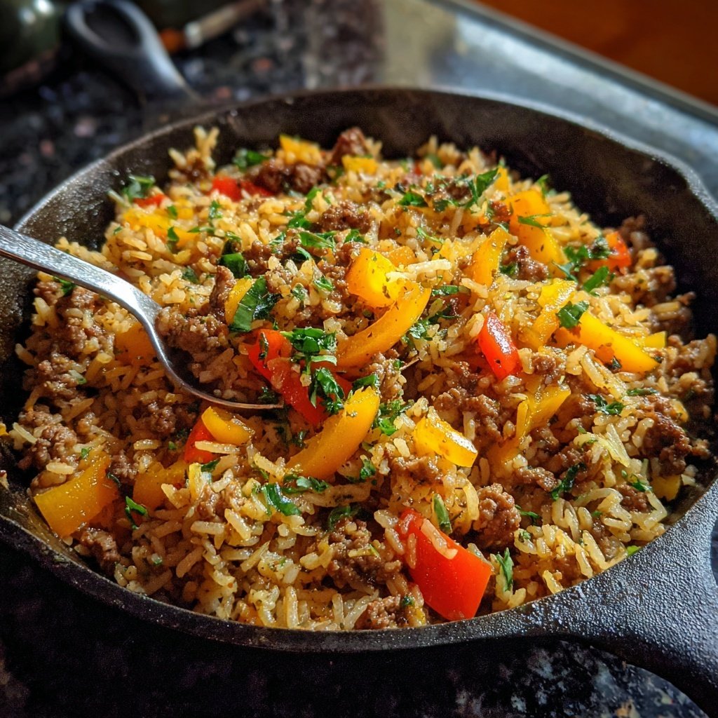 Ground Beef And Herb Rice Skillet